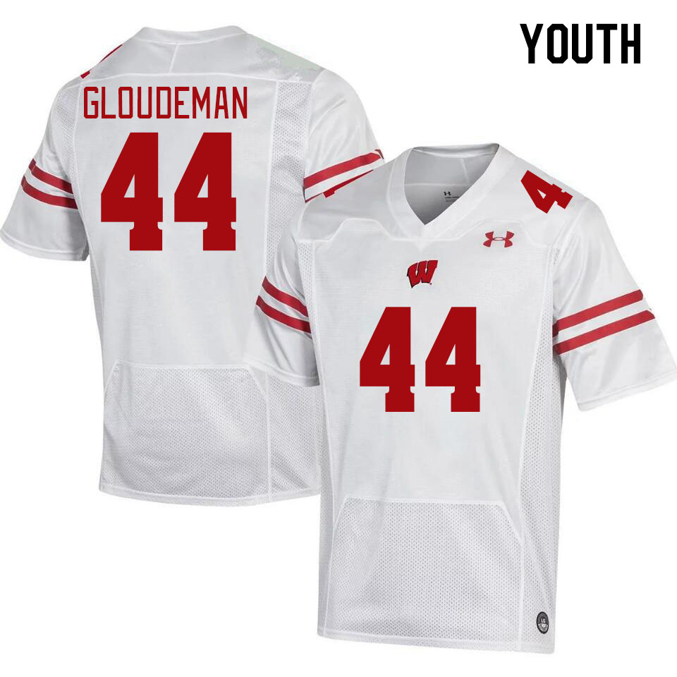 Youth #44 Zach Gloudeman Winsconsin Badgers College Football Jerseys Stitched Sale-White - Click Image to Close